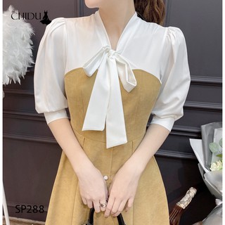 Váy nhung cổ nơ dáng xoè SP288