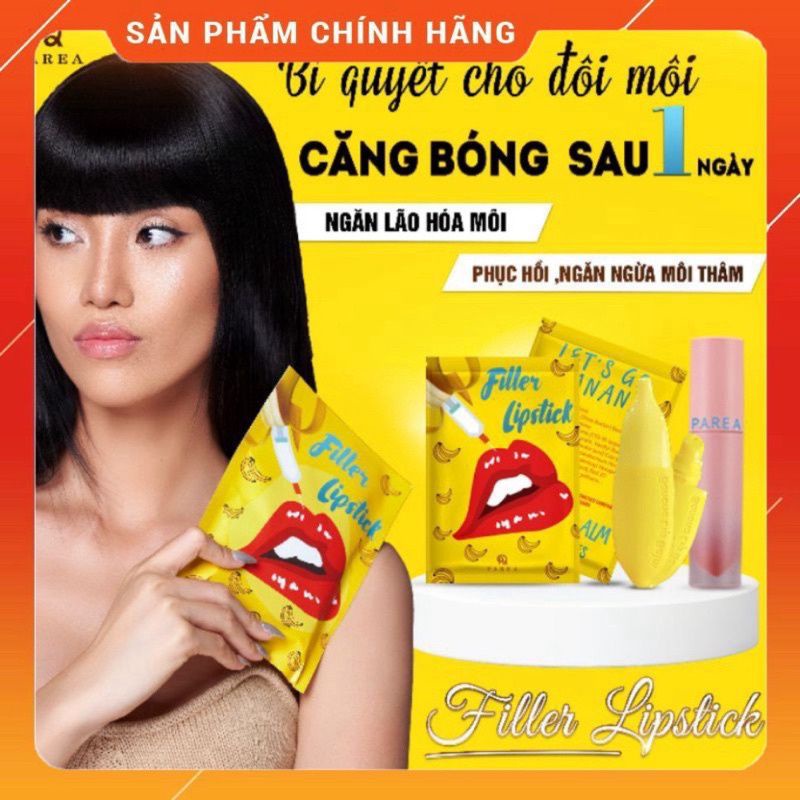 𝗖𝗼́ 𝗦𝗔̆̃𝗡 Son Filler Collagen Chuối Khử Thâm Parea cùng son màu Chu Lipstick, giúp môi căng mọng hồng hào