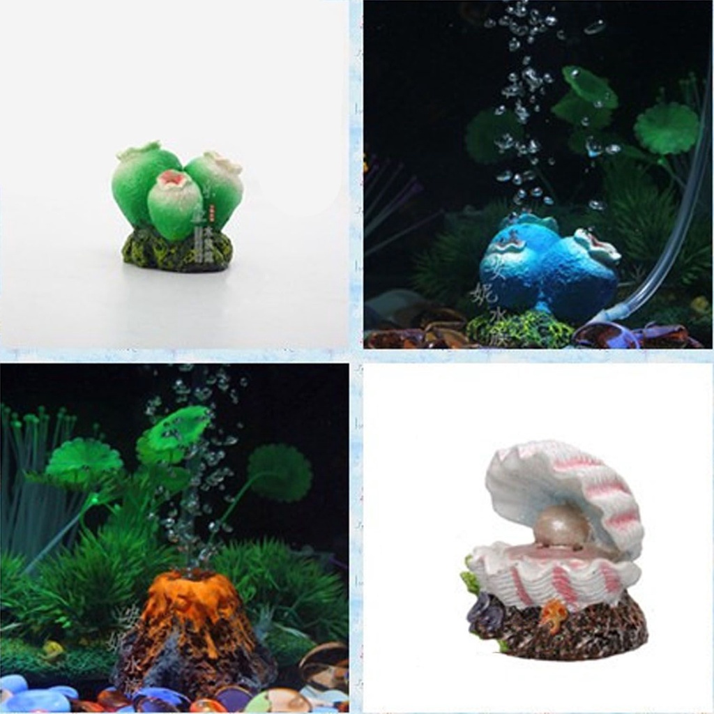 Đồ chơi san hô/ vỏ sò thổi bong bóng bơm oxy trang trí bể cá