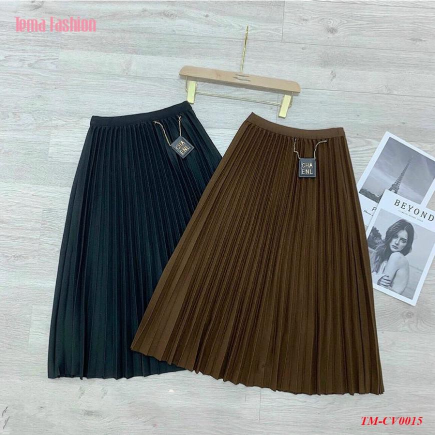 Chân váy xếp ly dạ dáng dài nữ TEMA - Chân váy midi cạp chun kèm tag huy hiệu | BigBuy360 - bigbuy360.vn