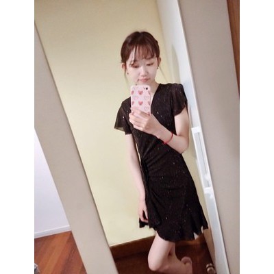 Váy Body Dáng Ôm Ngắn Cổ V Lấp Lánh Blink Blink Thắt Nơ Thời Thượng Phong Cách V00133 | BigBuy360 - bigbuy360.vn