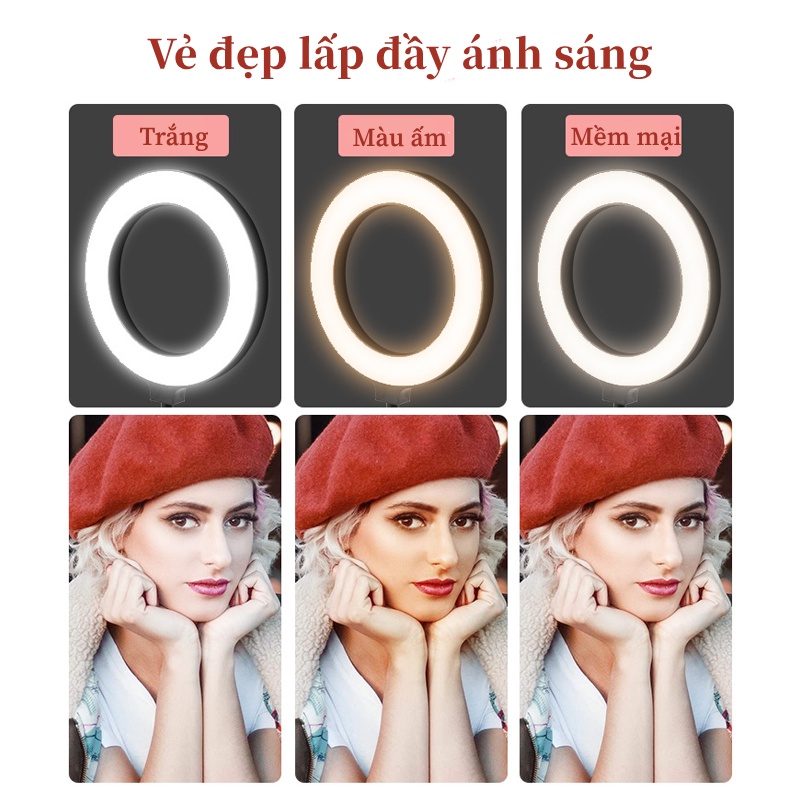 Giá Đỡ Đèn livestream để bàn 6 inch hình tròn, Giá đỡ có đèn quay video 2 kẹp kẹp điện thoại di động càng thuận tiện hơn