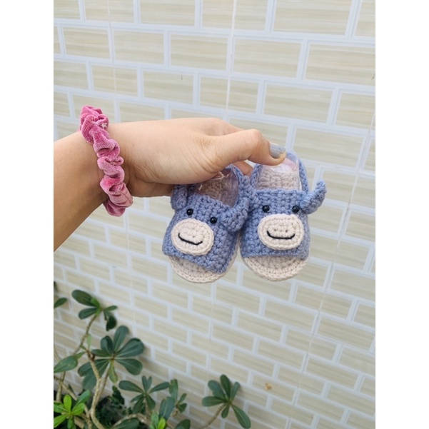 Giày trâu con bằng len có quai cài bé trai, bé gái 0-18m