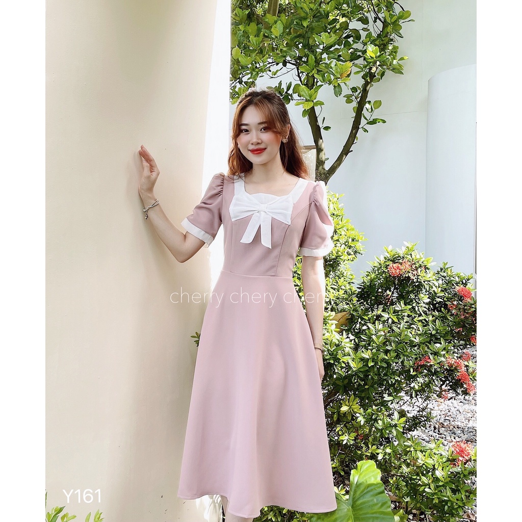 váy cổ nơ dáng xòe Y161
