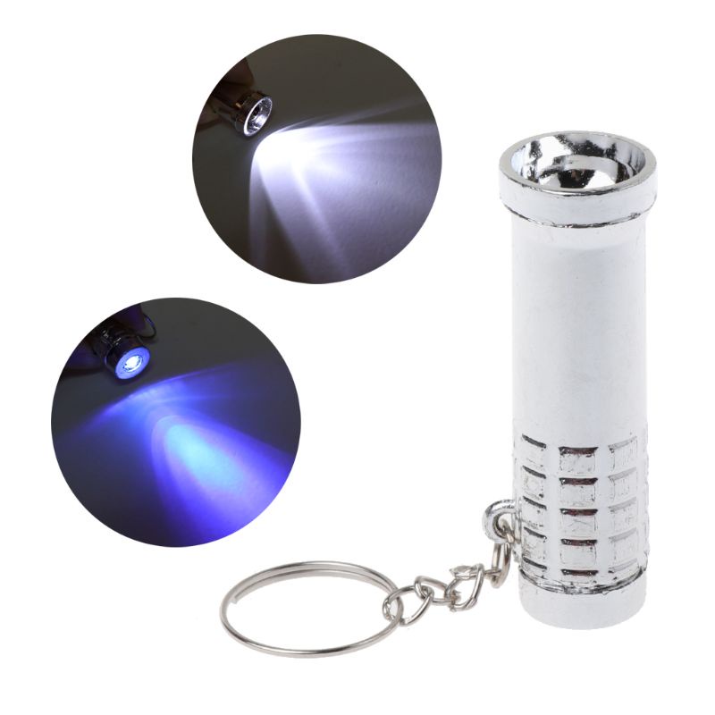 Móc khóa có đèn pin LED mini 2 trong 1 ánh sáng trắng/ tím tiện dụng