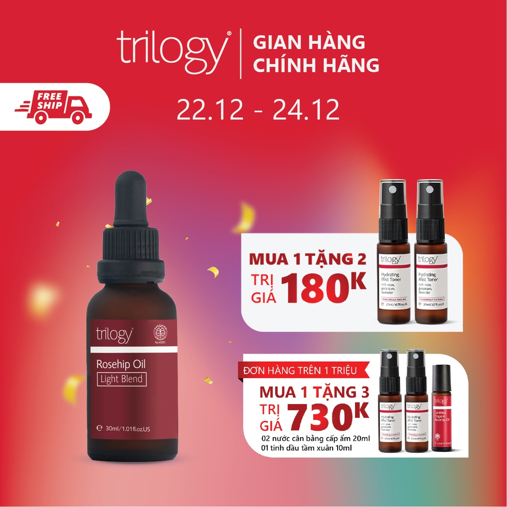 Tinh Dầu Tầm Xuân Trilogy dưỡng da sáng mịn - Rosehip Oil Light Blend (30ml)