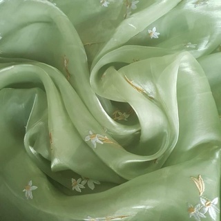 vải oganza óng thêu hoa