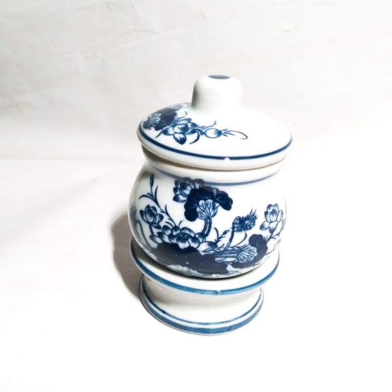 Chung nước bát tràng có đế rời thờ cúng - chóe gạo muối có nắp đậy cao 12 cm