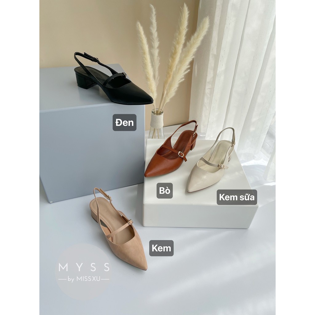 Giày nữ mũi nhọn da bóng trơn 3cm khóa cài sau gót thời trang MYSS - CG161