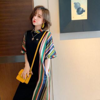 HÀNG NHẬP - ĐẦM SUÔNG THUN PHỐI LỤA MÀU NGŨ SẮC