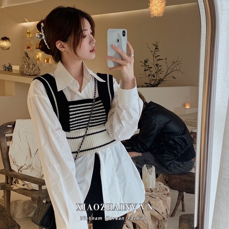 Áo croptop không tay kẻ sọc phong cách retro Hàn Quốc cho nữ | BigBuy360 - bigbuy360.vn
