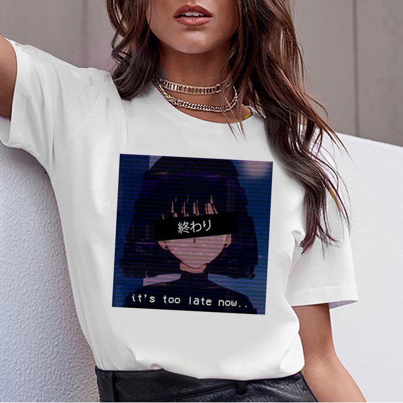 vaporwave áo thun nữ áo phông 2019 High Quality Brand Cotton T-shirt Embroidery Short women Casu áo thun tay lỡ