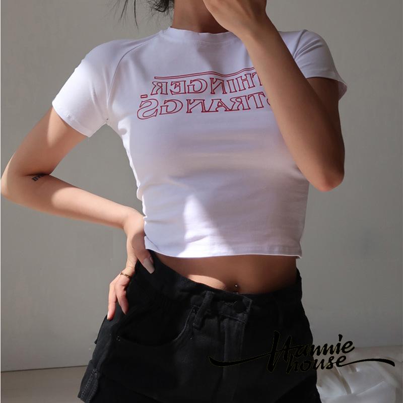 Áo thun tay ngắn cổ tròn in chữ thời trang dành cho nữ