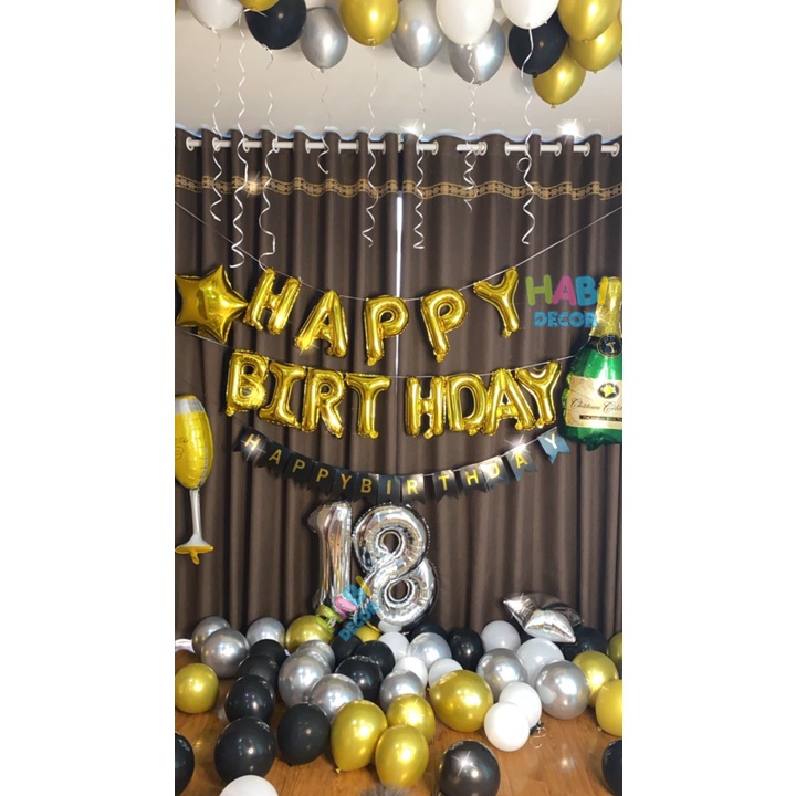 Combo set bong bóng trang trí sinh nhật, happy birthday y hình cực xinh đầy đủ phụ kiện [Tặng bơm băng dính] DB01