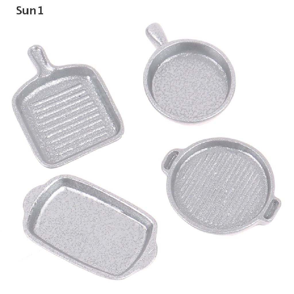 Set 4 mô hình chảo nấu ăn mini tỉ lệ 1:12 cho nhà búp bê