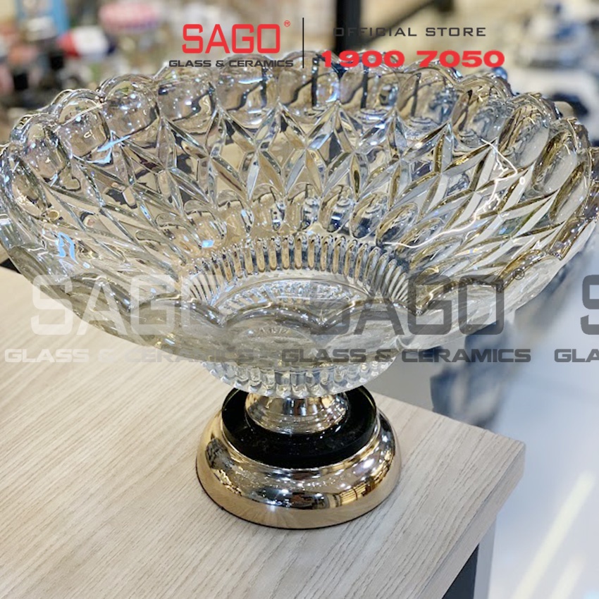 Dĩa Thủy Tinh Trái Cây Có Chân Mạ Đồng Nữ Hoàng Cao Cấp | Tùy Chọn Size