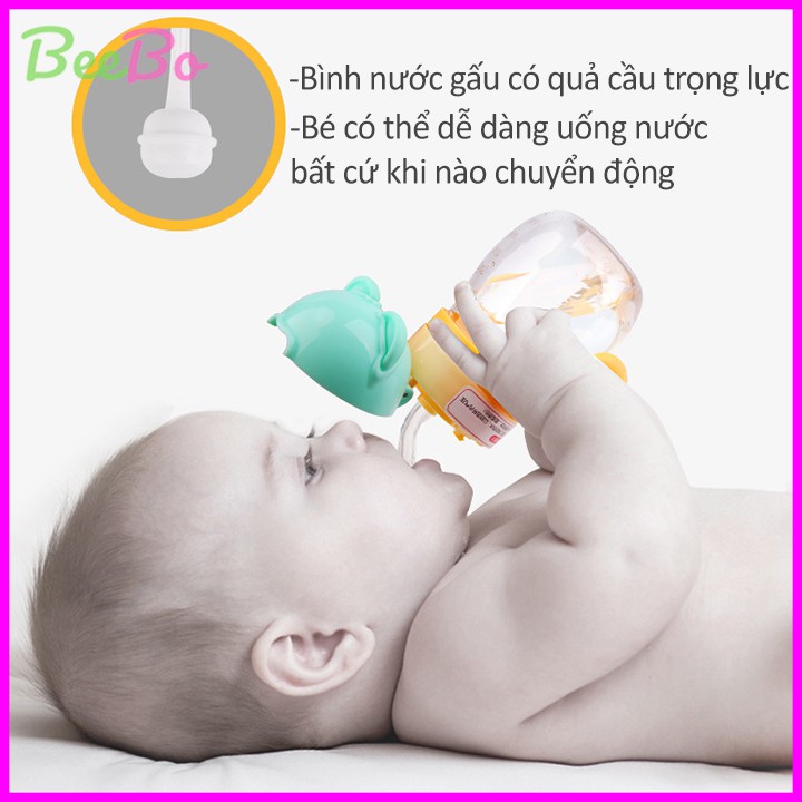 Bình uống nước cho bé DILLER cao cấp có tay cầm tiện dụng, Bình tập uống nước kèm ống hút và núm ti an toàn cho bé