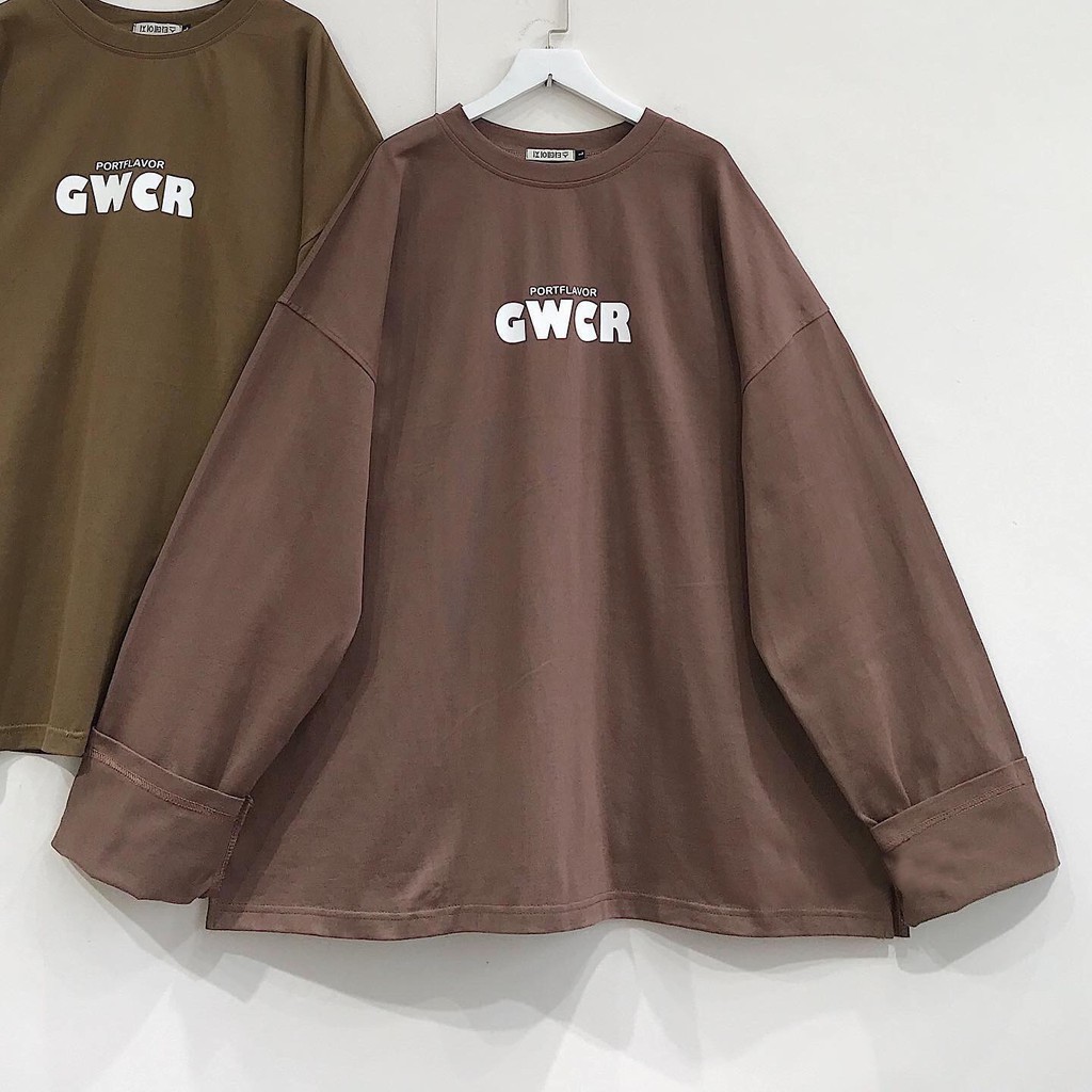 Áo Thun Nữ Dài Tay Form Rộng Basic Áo Phông Nữ Cổ Tròn Xẻ Tà GWCR Chất Liệu Cotton 4 Màu Be Nâu Xanh Than Nâu Đất 1803