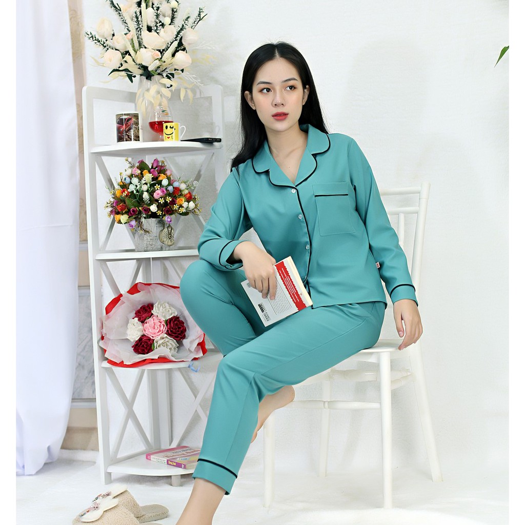 Đồ Bộ Pijama nữ mặc nhà P2 XANH quần dài tay dài Lụa 108 thoải mái nhẹ nhàng