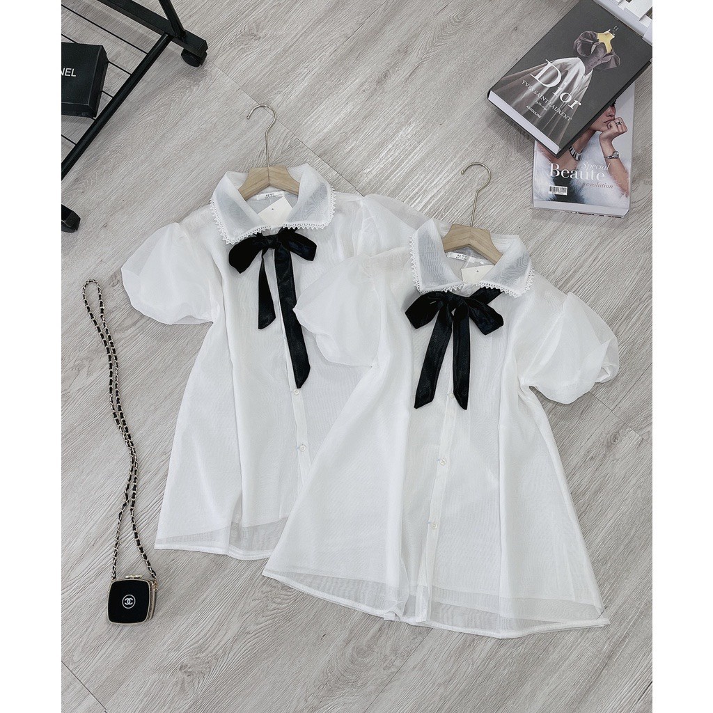 Áo sơ mi babydoll ren tơ form thụng dáng xòe áo sơ mi kiểu nữ_027 | BigBuy360 - bigbuy360.vn