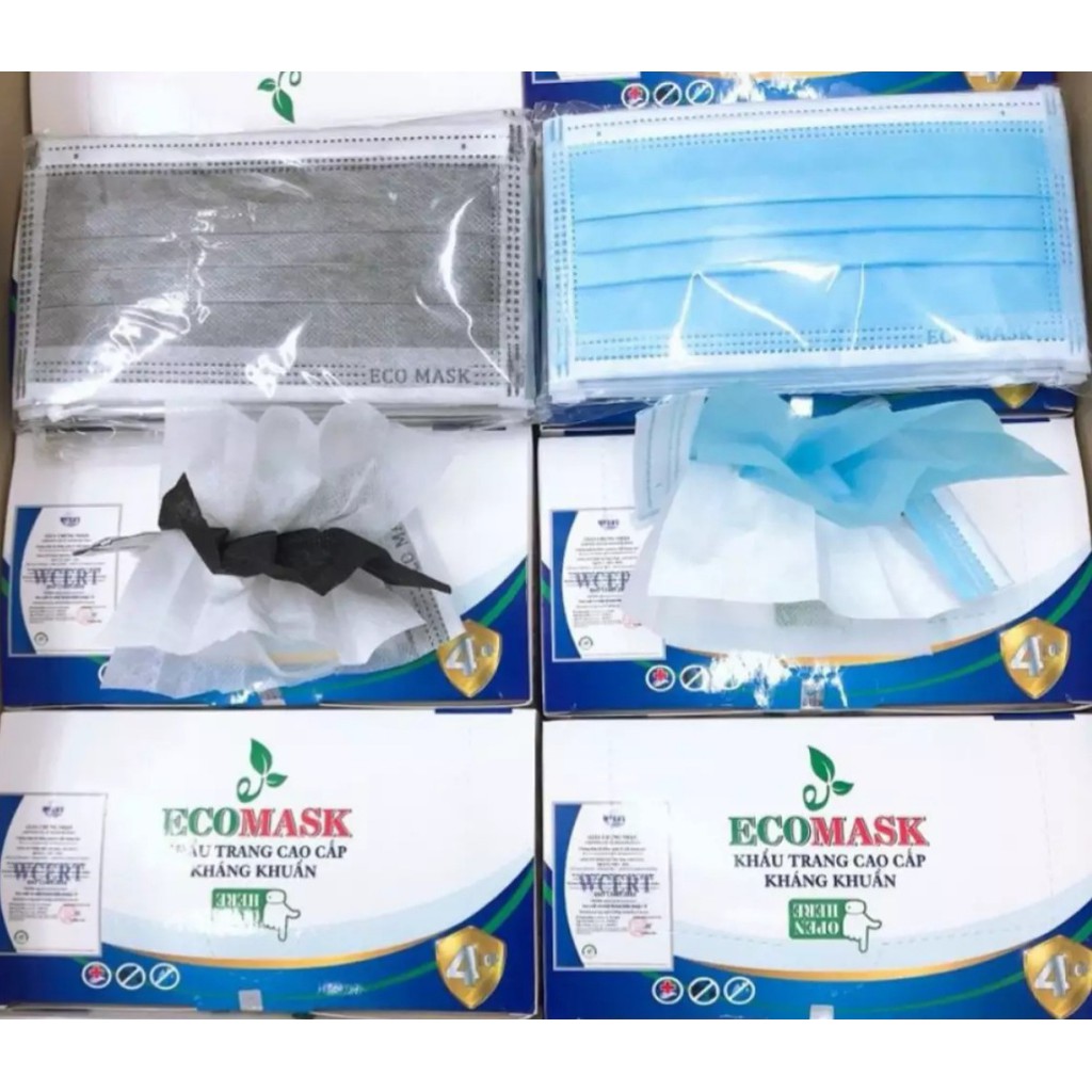 50 cái khẩu trang y tế 4 lớp than hoạt tính kháng khuẩn  Cao Cấp  (Màu xám đen - 50 cái/1 hộp )