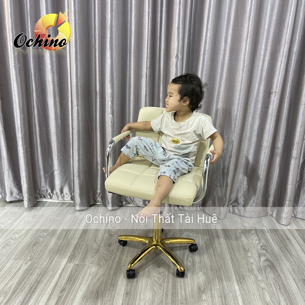 Ghế Xoay Văn Phòng, Ghế Trang Điểm Cá Nhân Mẫu Vịn Tay Inox Bọc Da Chân Vàng Sao Cao Cấp ( Có Sẵn)