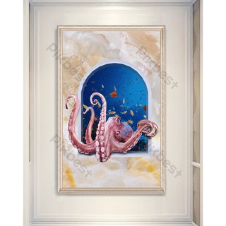 Tranh dán tường 3d Bạch Tuột Đại Dương (kích thước lớn)