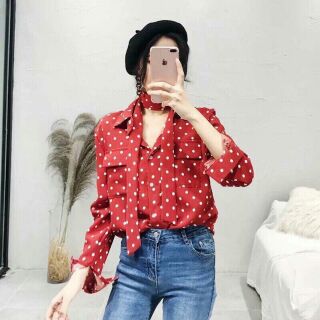 ÁO SƠ MI OVERSIZE KÈM KHĂN QUÀNG CỔ