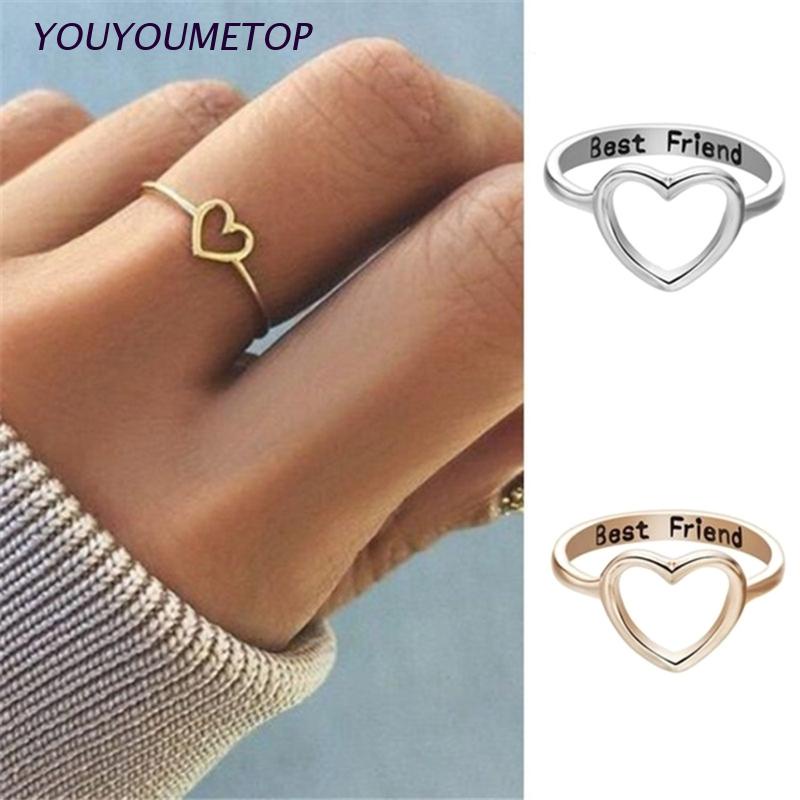 Nhẫn đeo tay kim loại mặt hình trái tim thời trang cho nữ
