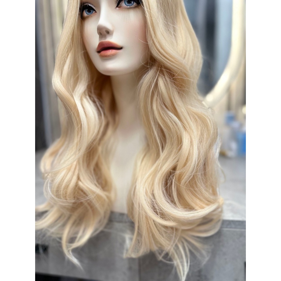 Tóc giả nguyên đầu hai mái vàng Koty, tóc giả nữ cả đầu xoăn cho nữ