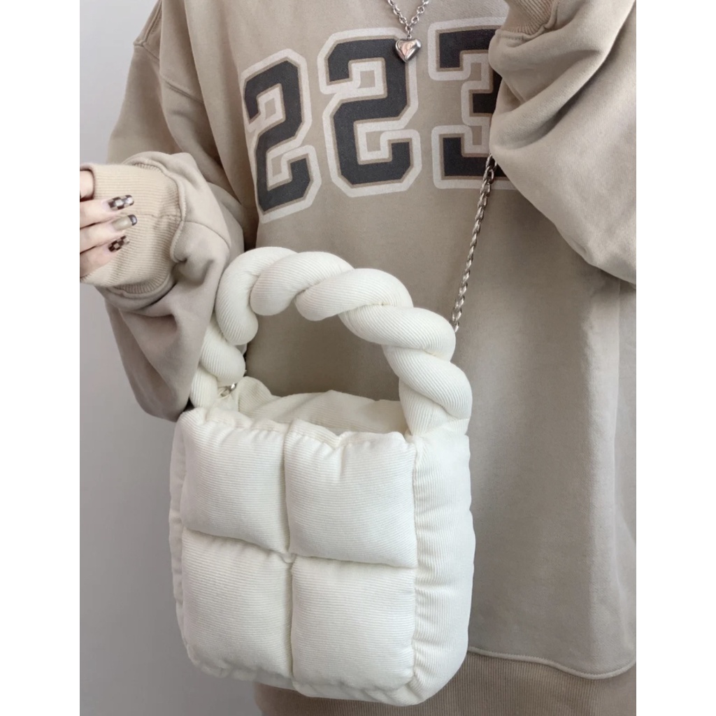 Túi Đeo Chéo Vai Bằng Vải Nhung Kẻ Mềm Thiết Kế Thời Trang 021 Cho Nữ