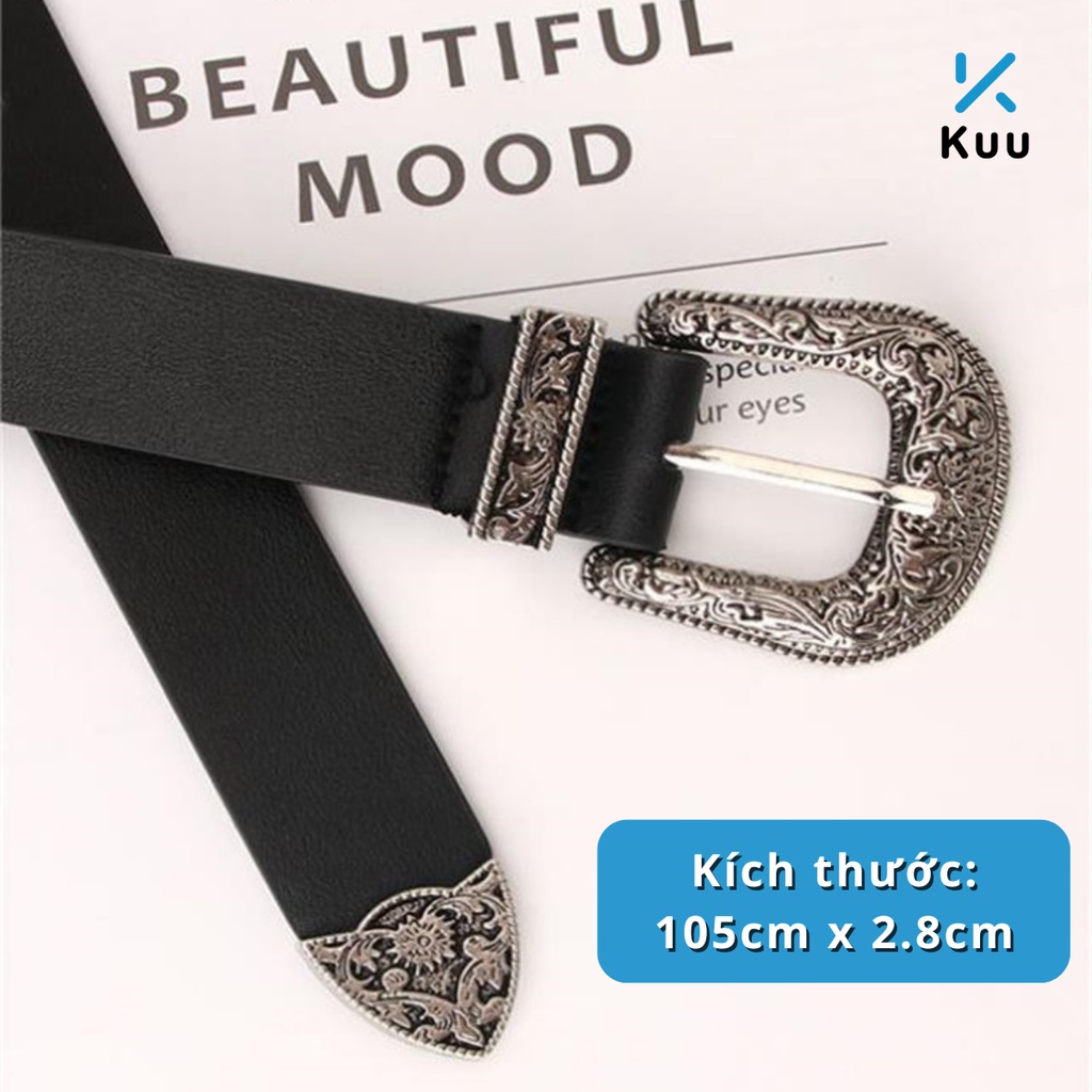 Thắt lưng da dây nịt nam nữ Y2K KuuClothes Vintage da PU hoa văn cổ điển phong cách Hàn Quốc - Thắt Lưng GD