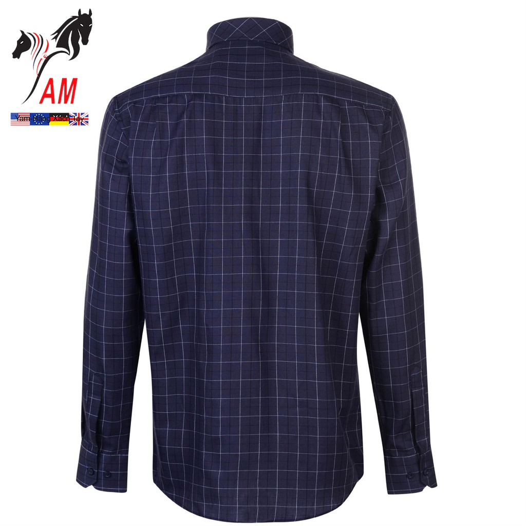 Áo Sơ Mi Nam Dài Tay Pierre Cardin Long Sleeve Shirt Mens Cao Cấp (Xanh Navy Sọc Caro - UK )