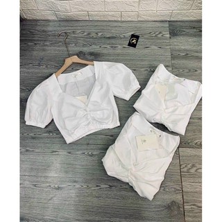 Áo croptop tim tay phồng