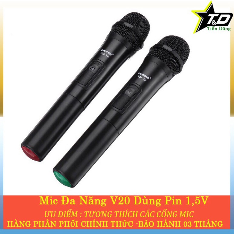 Mic không dây v20 cho tất các các loa và âm li có hỗ trợ micvới 2 cổng 3.5 và 6.5- Micro đa năng v20 hát bắt mic ♥️♥️