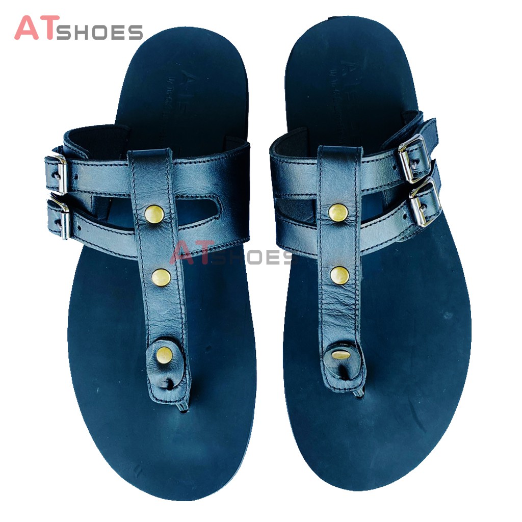 Dép Kẹp Nam Da Bò Dép Xỏ Ngón Cao Cấp Chống Nước Thời Trang Atshoes XNAT11(Đen- Nâu)