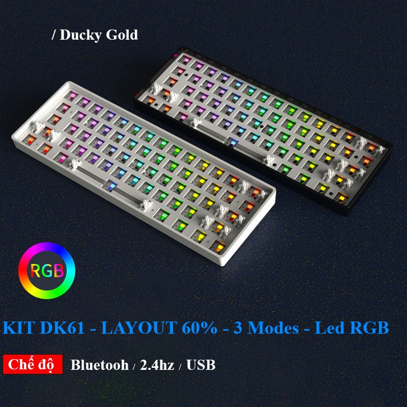 Bộ Kit DK61 Led RGB Bluetooth - Wireless 2.4ghz - USB Type C Layout 60%