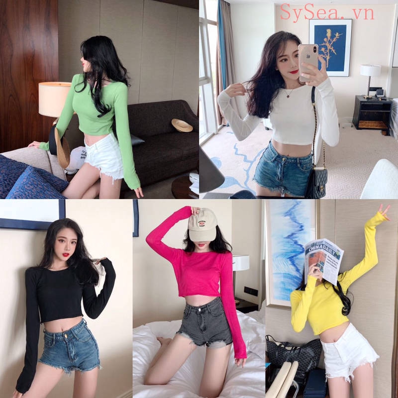 Áo croptop dệt kim tay dài thời trang Hàn Quốc