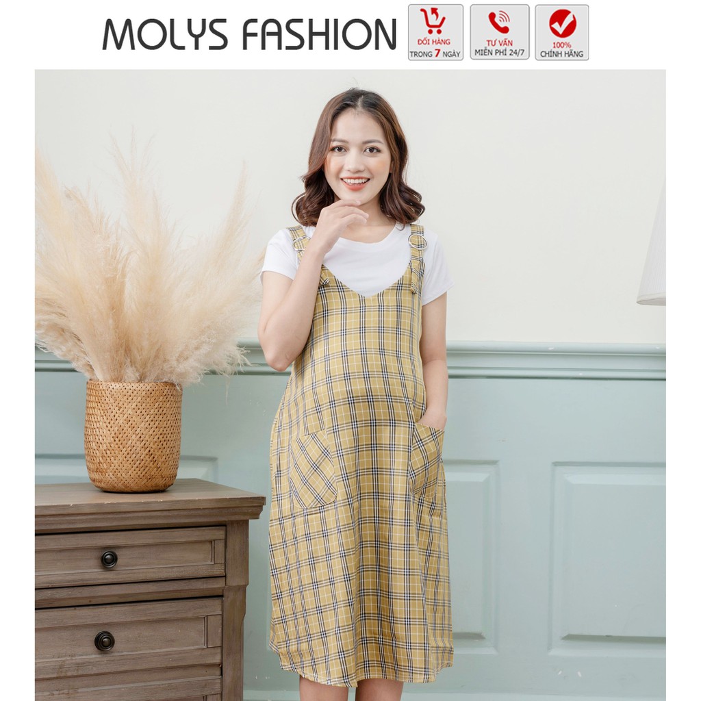 Yếm bầu công sở có kèm áo cotton V3151 dáng suông phù hợp mọi dáng người, onesize đến 70kg