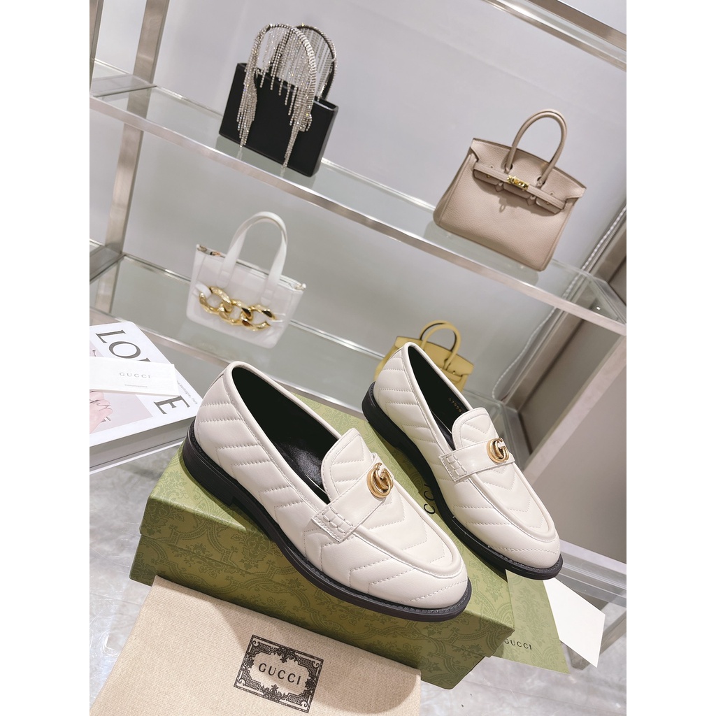 Giày lười nữ da thật cao cấp GUCCI GG GC đường vân cùng kiểu dáng cổ điển