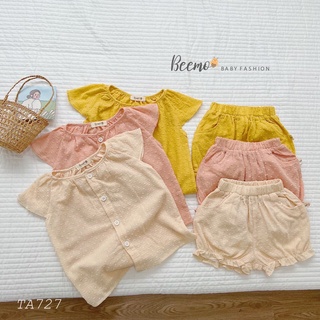 Bộ thô mềm Beemo cộc tay chấm bi cho bé gái
