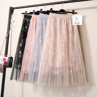 Chân váy maxi voan lưới thêu hoa sang chảnh loại 1 (sẵn hàng)