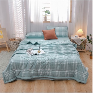 Bộ chăn ga gối cotton đũi thô - cotton đũi chăn chần phối kẻ siêu xinh hàng nhập khẩu full set hot trend 2022