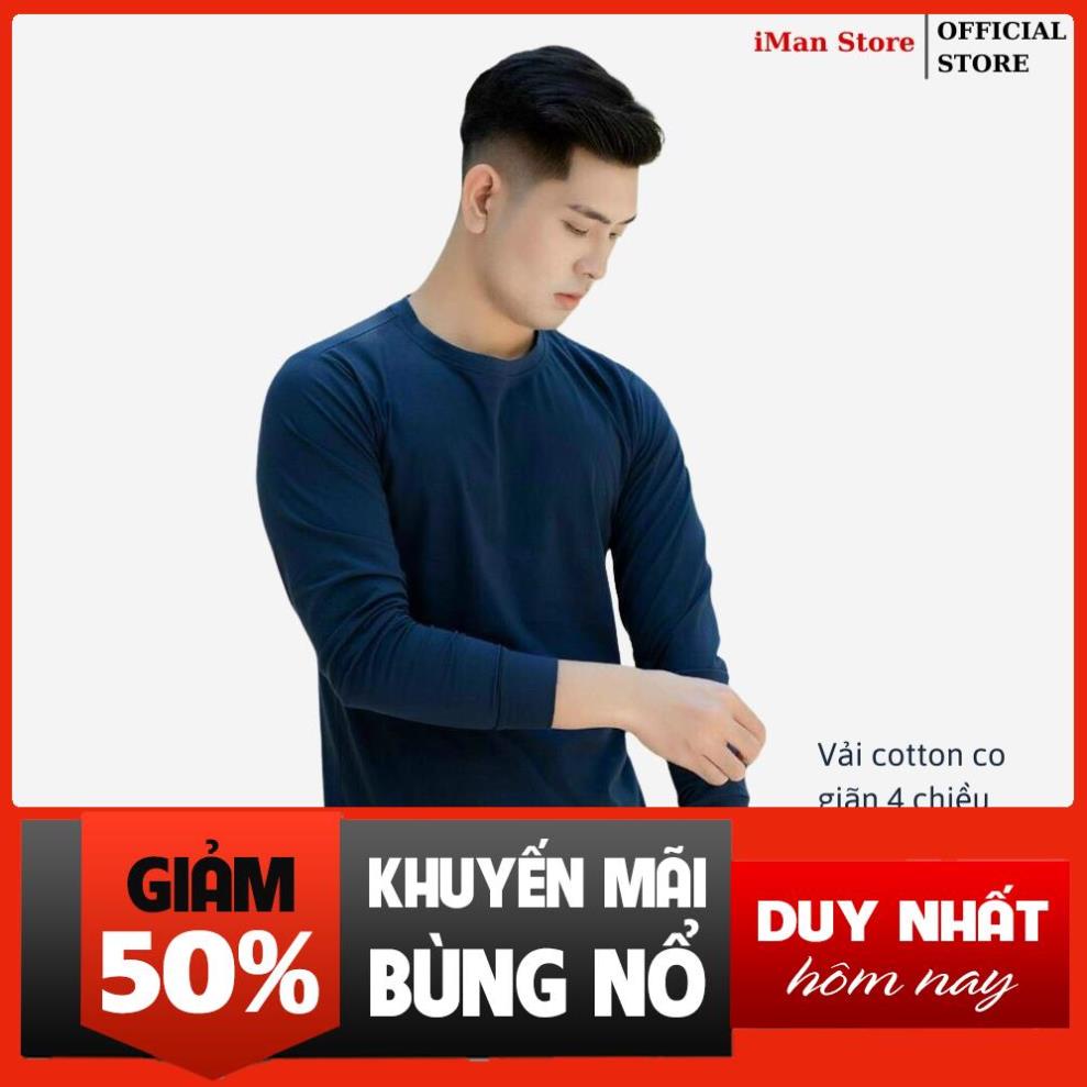 Áo Thun Nam Dài Tay Cổ Tròn, Áo Phông Nam Trơn Dài Tay Vải Cotton Mềm Mịn, Co Giãn, Thấm Hút Tốt iMan Store 🔥