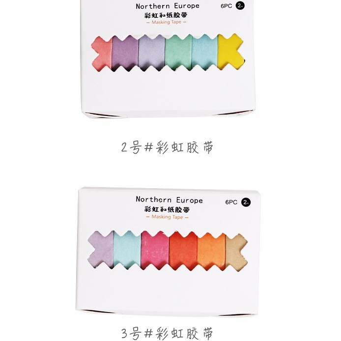 Hộp 06 băng keo giấy Washi tape Pison, băng dính trang trí sổ butllet journal – BK001 – 1 bộ