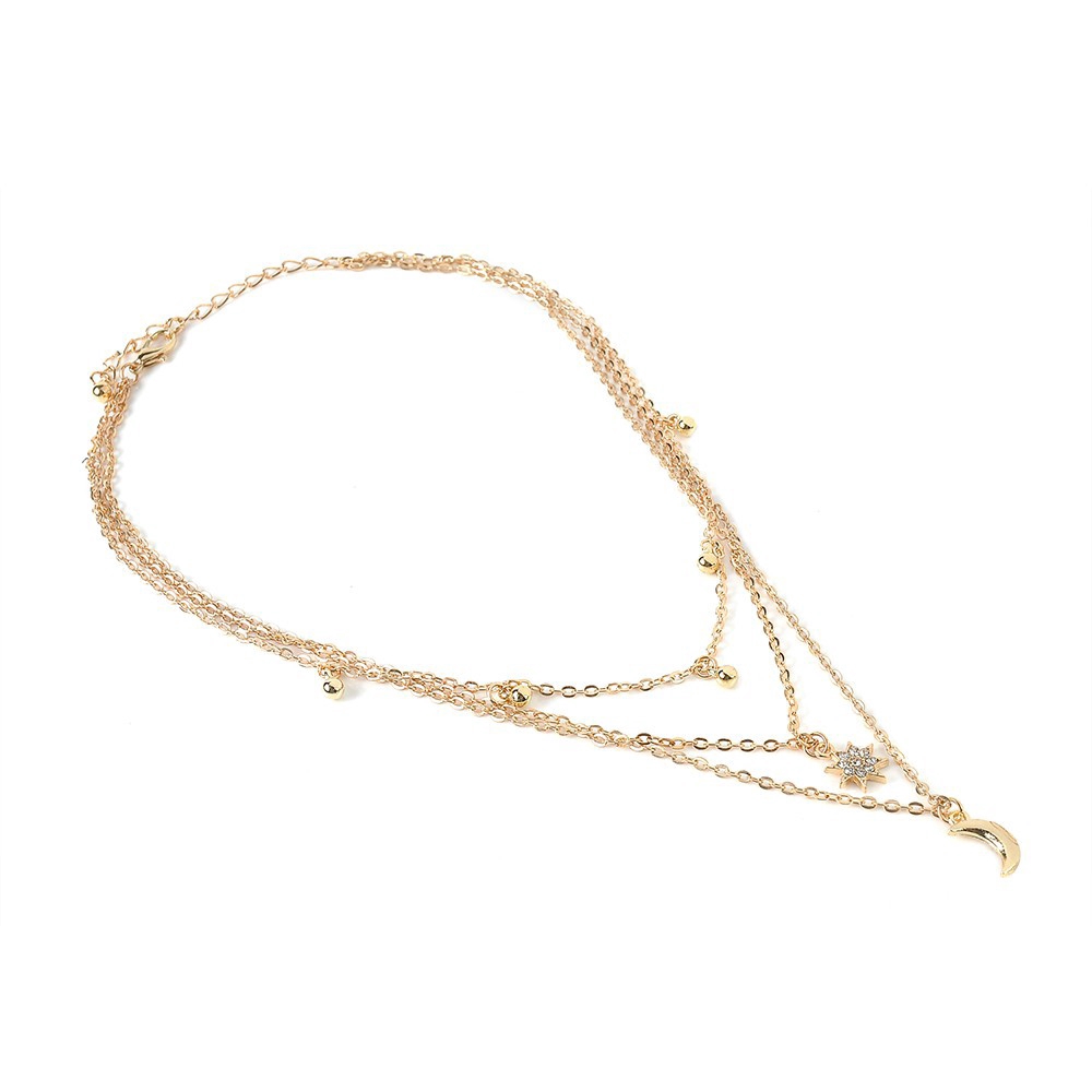 Dây chuyền nhiều lớp đính mặt trăng và ngôi sao phong cách Boho cổ điển