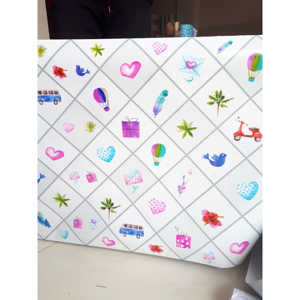 Decal giấy dán bếp tráng nhôm cách hiệt họa tiết xinh khổ 60cm keo sẵn