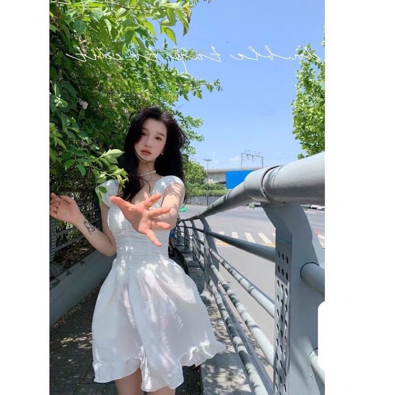 Đầm Hai Dây Nữ Bản To Cánh Tiên Dáng Xoè Đính Cúc Bọc Nữ Tính Mặc Đi Chơi Đi Biển Summer 2022