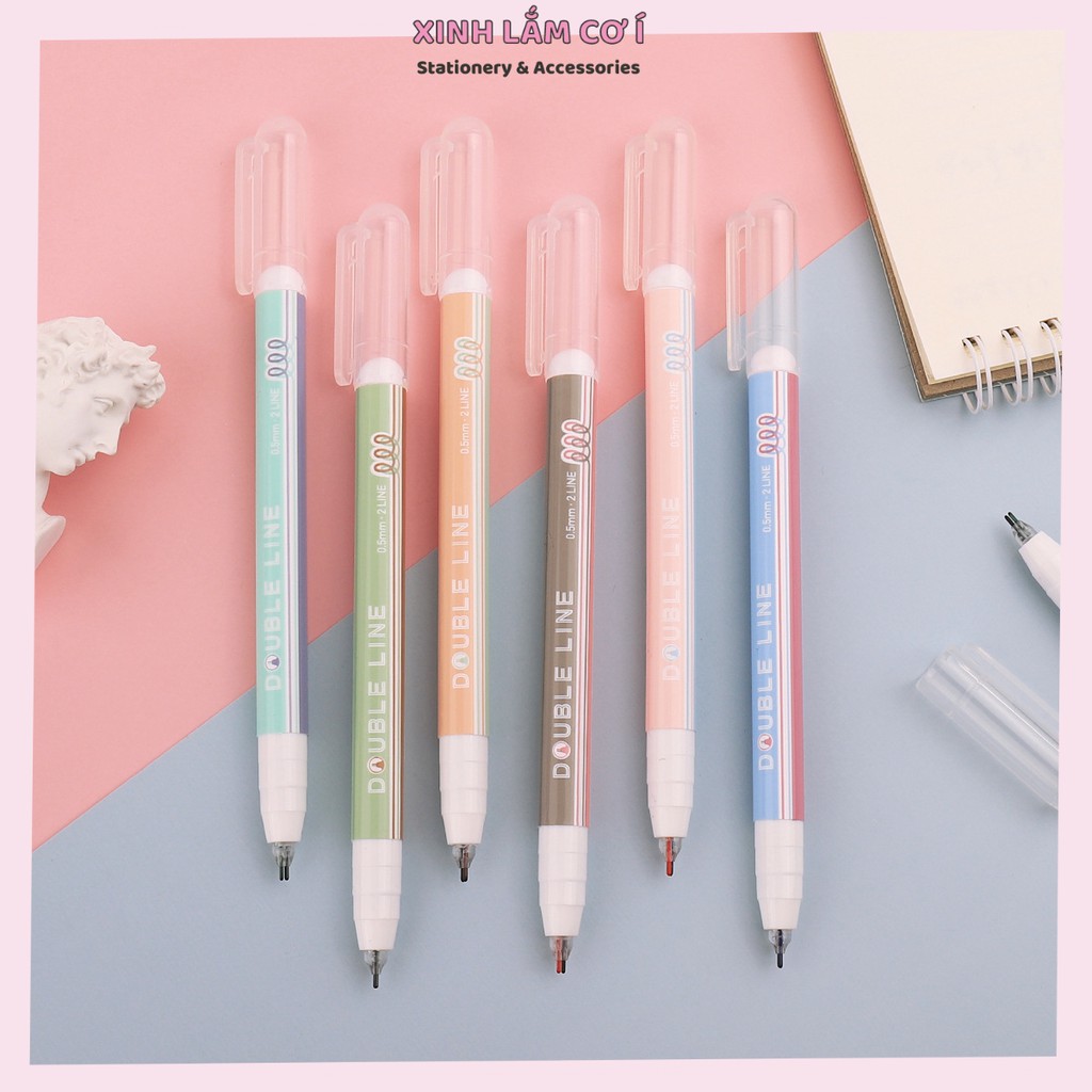 Bút Mực Thiết Kế Hai Ngòi 2 Line Pen 0.5mm Nhiều Màu Sắc Dễ Thương [Xinh Lắm Cơ Í]