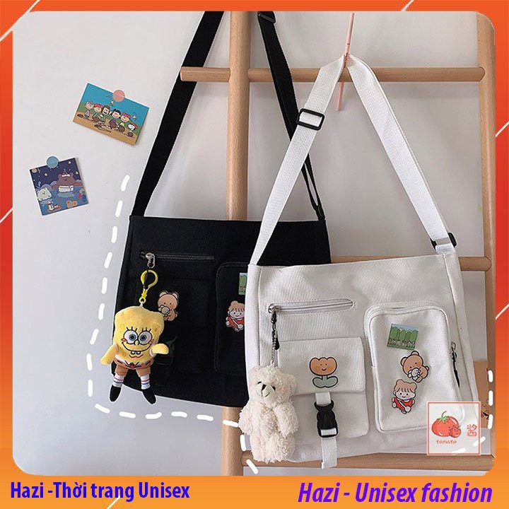 [ HÀNG LOẠI 1 ] Túi tote canvas đeo chéo giá rẻ cho học sinh sinh viên  đựng vừa khổ a4